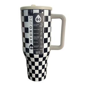 HYDRO JUG TRAVELER 40 OZ BLACK WHITE GINGHAM  TUMBLER WITH HANDLE